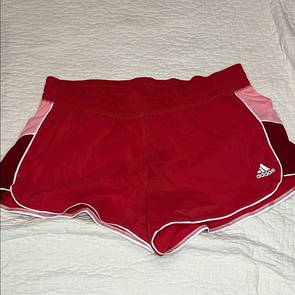 Adidas Women's Vibrant Red and Pink Athletic Shorts